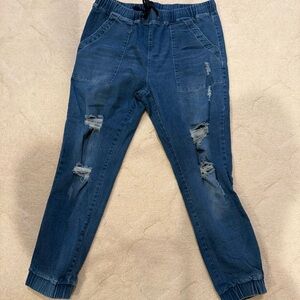 Blue Distressed Women's Jogger Jeans